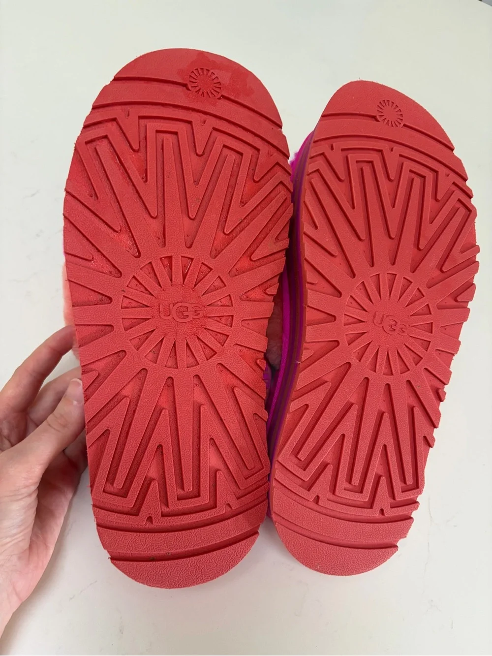 New Ugg Plush Slide Sandals in Bright Pink and Orange